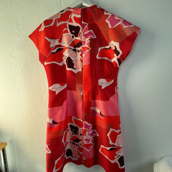 Natori Womens Red & Pink Abstract Print Cap Sleeve V-Neck Shift Dress Size 10 - Picture 2 of 10